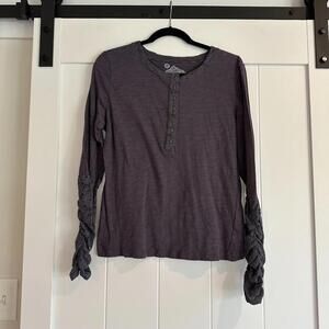 SAHALIE Navy Blue‎ Long Ruched Sleeve Top Size Large